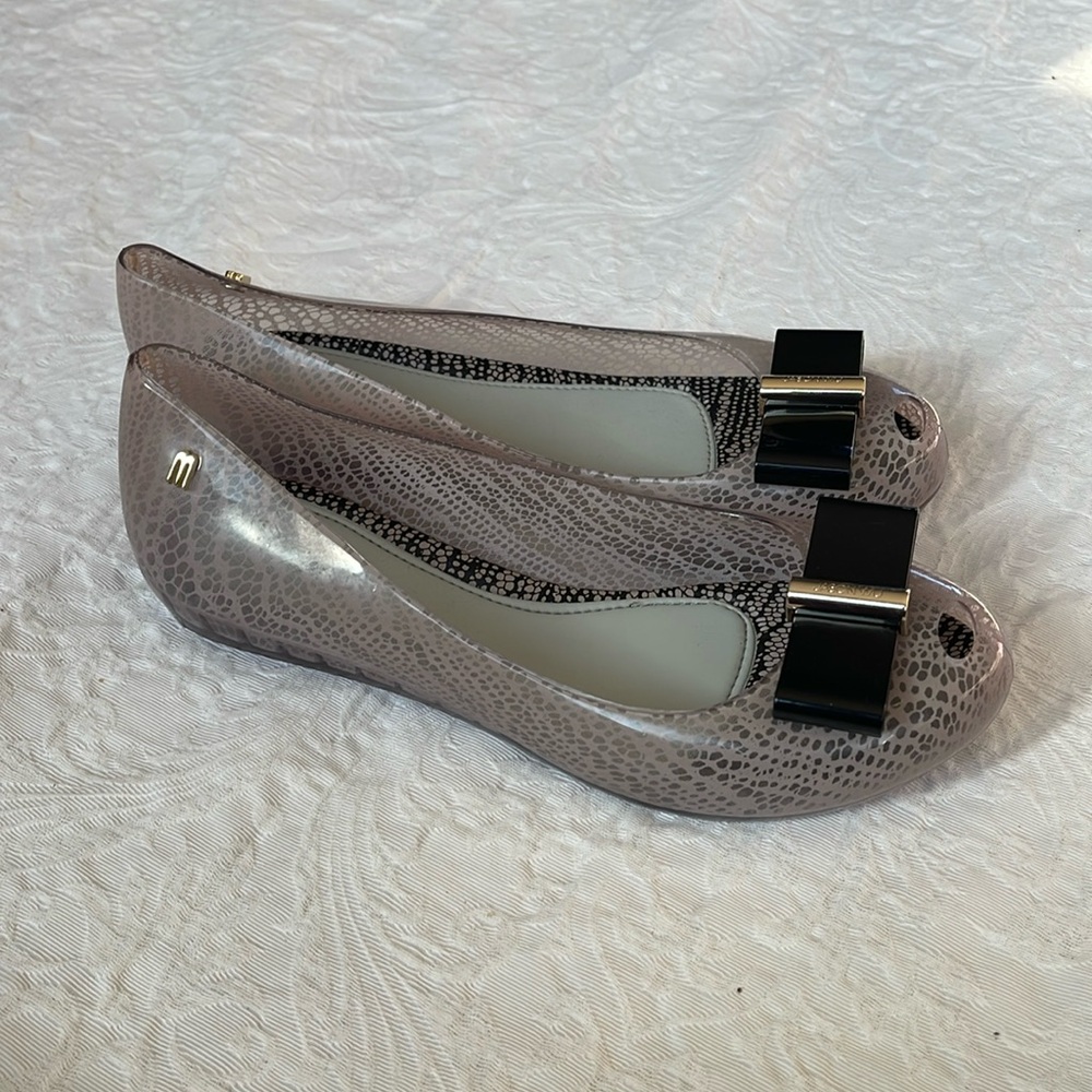 Melissa X Jason Wu gray lace print pvc ballet flats size 8